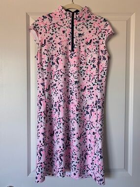 SanSoleil Women’s Golf Dress – Size Medium – Pink/Navy Print – UV 50+ – Like New